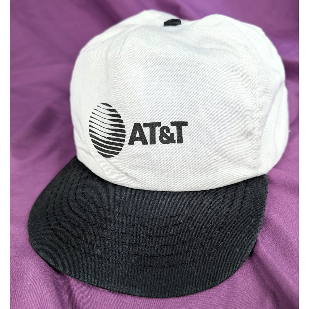 AT&T Workers Trucker Hat White & Black Vintage Logo USA Adjustable back Strap